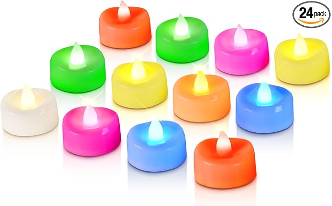 Raycare 7-Color Changing LED Tea Lights Battery Operated, 200+Hour Flickering Votive Candles, Realistic Fake Flameless TeaLights for Wedding Party Halloween Thanksgiving Christmas Decorations, 24 Pack