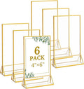 Floroom 6 Pack 4x6 Inch Clear Acrylic Sign Holders, Double-Sided Gold Display Stand Picture Frames for Table Numbers, Menus, Flyers, Weddings, and Offices
