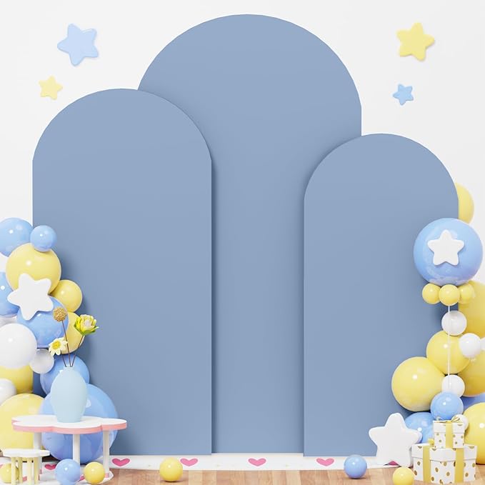 Arch Backdrop Stand and Cover Set of 3 6FT 6.6FT 7.2FT Dusty Blue Spandex Arch Backdrop Covers Set Metal Arch Frame Stand Balloon Arched Covers for Birthday Party Wedding Ceremony Reception