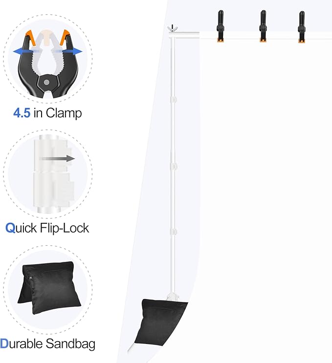 EMART Backdrop Stand, 20x7ft(WxH) Large Adjustable Background Support System with 308° Angle Rotatable Connector, 8 Clamps, 3 Sandbags and Carry Bag for Paties, Wedding, Photography Studio -White