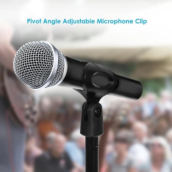Pyle Adjustable Microphone Stand - Universal Mic Stand with Compact Heavy Base, Floor Standing Design, Height Adjustable, Pivot Angle Clip for Singing & Recording (2.8’ - 5’ ft., 9.8” Base Diameter)