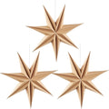3PCS 12inch 7-Pointed Natural Paper Star Landerns Hanging Decoration Set Festive Holiday Decor Stars Shape Landerne for Christmas Home Deco