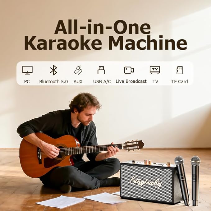 Retro Karaoke Machine for Adults Kids,Portable Bluetooth Speaker with 2 wreless Microphones(Separable Use),Rechargeable PA System for Home Party,Teaching,Picnic,Indoor/Vintage Decor Gifts