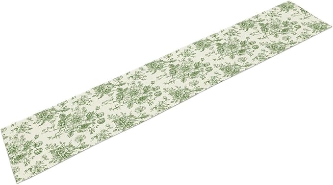 Vintage Flower Table Runner, Wildfloral Green Floral Sketch Pattern Print Table Runner for Kitchen Dinning Table Runner Decor Home Wedding Party Holiday, 13x60 Inch
