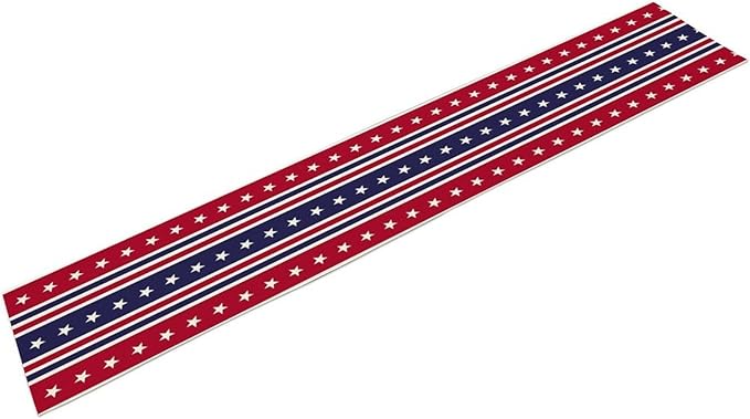 4th of July Table Runner, USA Flag Stars Stripes American Independence Day Red Blue White Stars Lines Print Table Cover for Farmhouse Kitchen Indoor Outdoor Home Party, 13x70inch