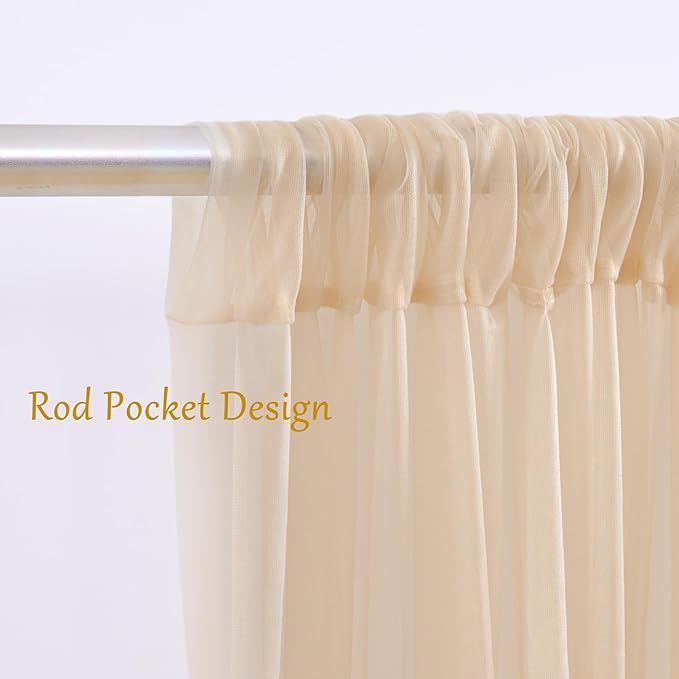 20x10 Champagne Tulle Backdrop Curtains for Parties, Sheer Backdrop Curtain Wedding Photo Backdrop Drapes for Baby Shower Photography Birthday Party