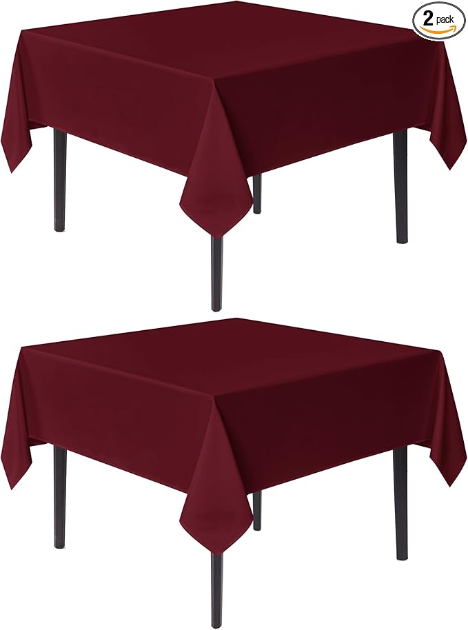 sancua Square Tablecloths 70x70 Inch Burgundy, 2 Pack - Fabric Table Cloth for Square or Round Tables, Washable Polyester Table Cover for Christmas Dinner, Holiday Party, Decorative Display Tables