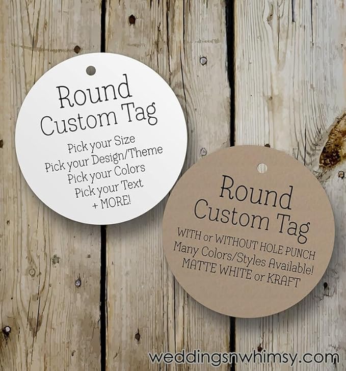 Custom Gift Tags - Personalized Wedding & Birthday Party Favors, Round Kraft Paper Hang Tags with String