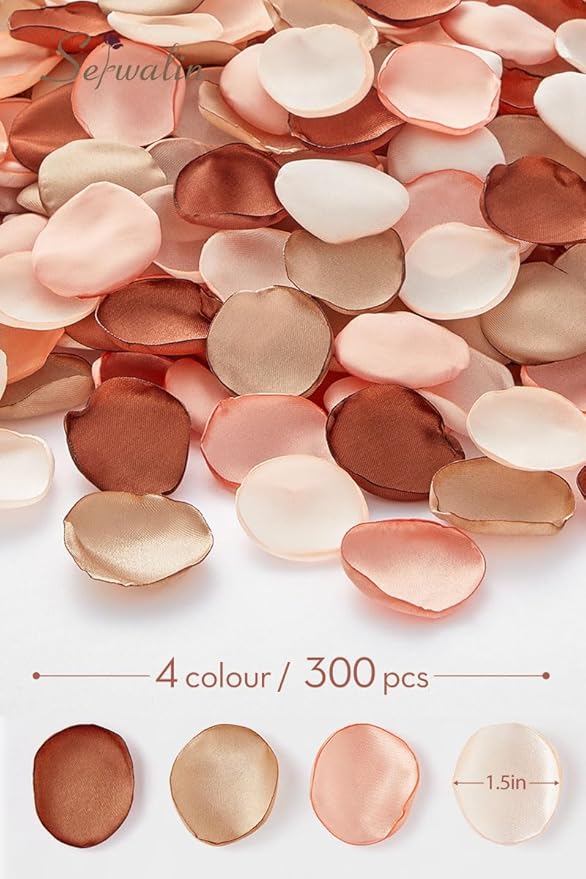 Serwalin 300Pcs Silk Rose Petals Artificial Flower Petals for Weddings Fake Rose Brown Petals Proposal for Wedding Basket Aisle Runner Bridal Shower (4 Color Mixes)