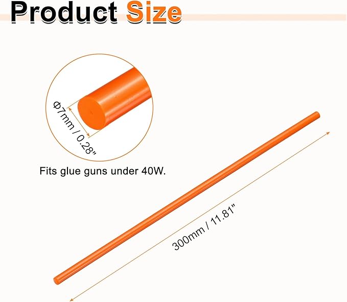 HARFINGTON 10pcs Hot Glue Sticks 0.28" Dia x 11.81" Long EVA Mini Hot Melt Adhesive Glue Stick for Hot Melt Gun Wood Plastic Glass Flowers Fabrics Foam, Orange