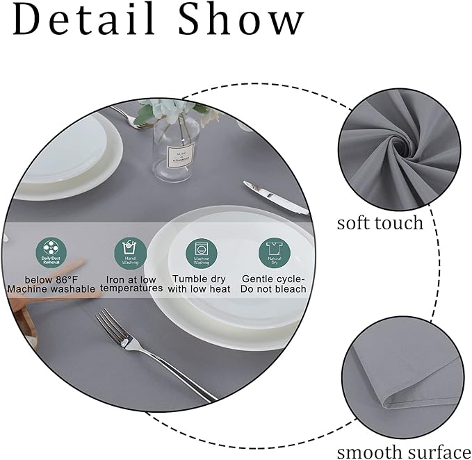 Fitable Rectangle Tablecloth Stain and Wrinkle Resistant Washable Polyester Table Cloth for Buffet Parties and Camping (54x120 inch, Light Grey)
