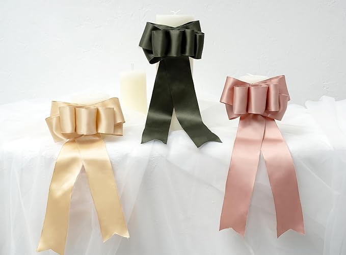 Moss Green Satin Ribbon Double-Faced Wired Ribbons for Gift Wrapping Flower Bouquet Bows Wedding Invitation Christmas Decor Crafts 2-1/2 Inch 10 Yards