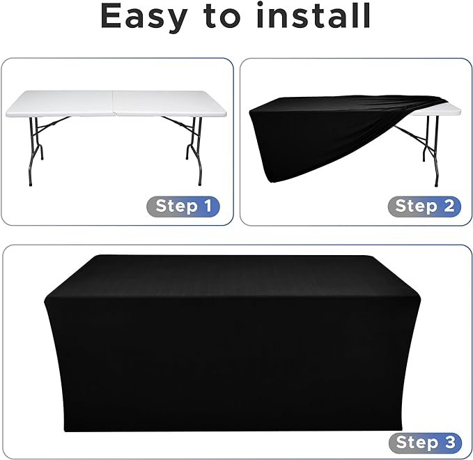 Nasitos Black Fitted Table Covers for 6 Foot Tables - 72 x 30 Inch - 6 Pack Stretch Spandex Rectangle Table Clothes, Polyester Fabric Tablecloths for Parties, Trade Show, Craft Show, Banquet
