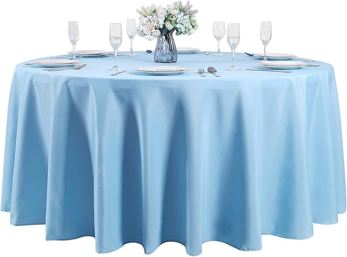 120 inch Round Tablecloth Washable Polyester Table Cloth Decorative Table Cover for Wedding Party Dining Banquet（120 inch,Blue Mist）