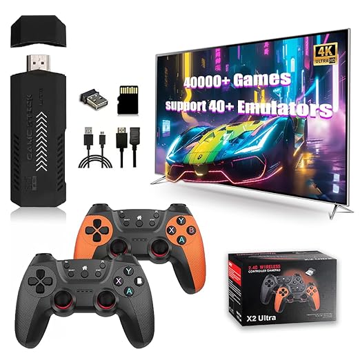 X2 Ultra Retro Game Stick 4K 64/128/256G 35000/40000/58000 Games, 2.4G Controllers HD Output Plug and Play Video Gaming Console, Nostalgia Stick for TV (128G)