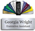 Custom Engraved Name Tag 1" x 3" Personalized Badge Magnetic or Pin Backing Made in The USA by Gem Awards (Silver)