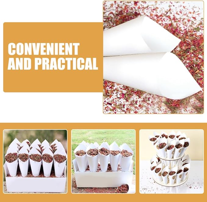 PRETYZOOM 60pcs Flower Cones Confetti Cones Rose Petal Candy Kraft Paper Cones Party Accessory Congratulation Accessories .07inches
