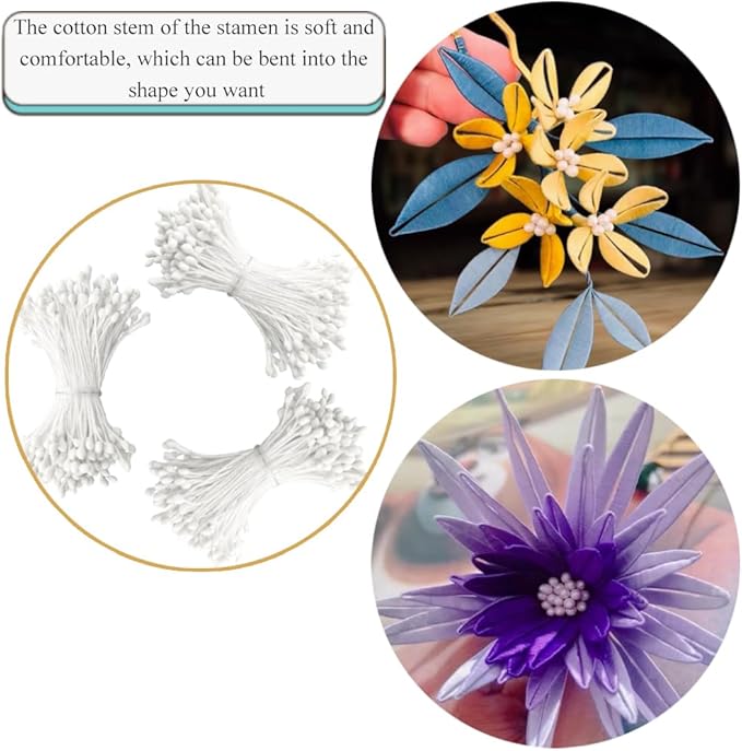 HAHIYO 700Pcs 3mm White Matte Double Head Flower Stamen Pistil for Flower Making Scrapbook Decoration - Handmade Artificial Flowers Pistil Matt-Like Floral Stamens Flowers Pollen Stamen