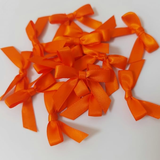 50pcs 1-1/2" Mini Orange Satin Ribbon Bows Without Twist Ties for Crafts Gift Wrapping Packing Christmas Decoration (Orange)