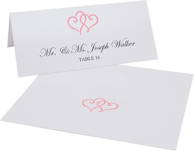 Linked Hearts Place Cards, Pink (Choose Color), Set of 25, Pre-cut and Scored - Wedding, Party, Dinner, and Special Events - Made in the USA