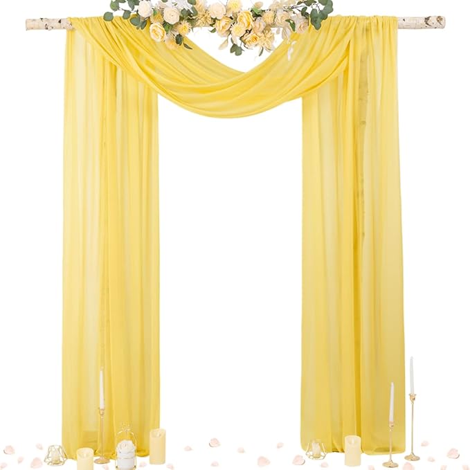 Socomi Yellow Sheer Wedding Arch Draping Fabric 29" x 20Ft 1 Panel Outdoor Curtain Drapes Extra Long for Bridal Baby Shower Ceremony Birthday Party Decor