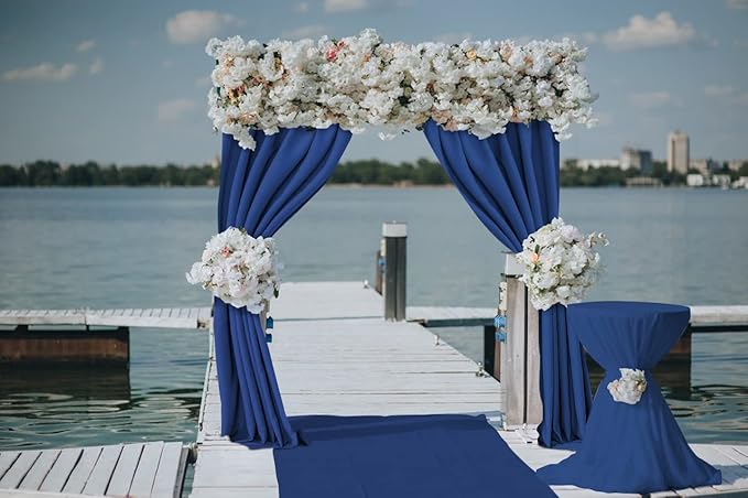 Joydeco Blue Backdrop Curtains for Wedding, Polyester Backdrop Drapes for Photo Background Baby Shower Decorations, Wrinkle Free Polyester 5ft x 7ft Fabric Drape 2 Panels with Rod Pockets