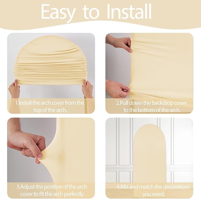 WEERRW Beige Arch Backdrop Cover Set of 2 Spandex Fitted Round Top Chiara Backdrop Stand Stretchy Wedding Covering for Event Birthday Party Banquet Decoration (6FT, 7.2FT)