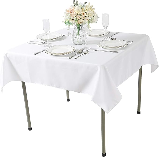 CupuamonSquare Tablecloth 70x70 inch Washable Polyester Fabric Table Cloth for Wedding Party Dining Banquet Decoration（70x70,White）