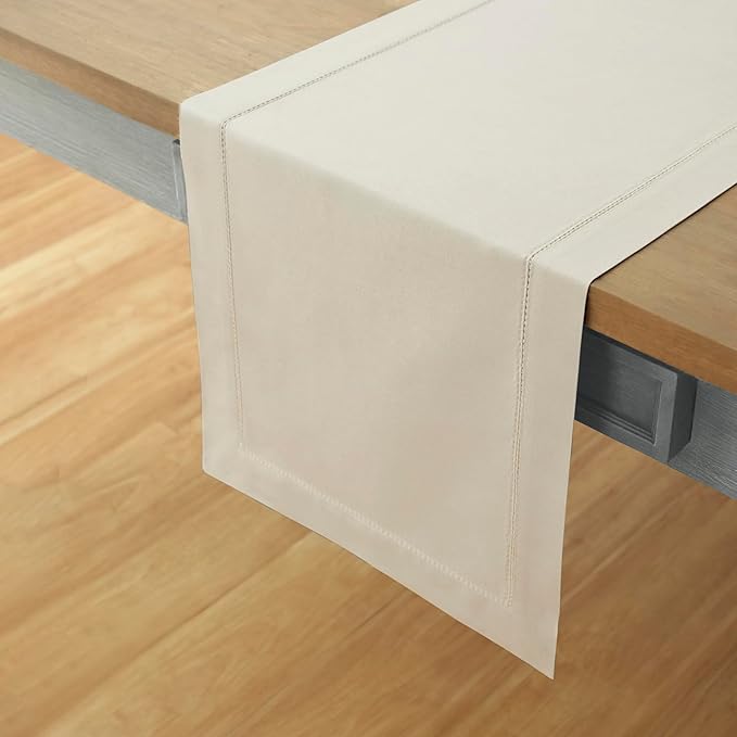 Solino Home Linen Hemstitch Table Runner 36 Inches - Cotton Linen Small Table Runner 14 x 36 Inch Ideal for Dresser and Coffee Tables - Fall, Autumn, Halloween, Thanksgiving, Christmas