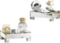 Set of 2 Mirrored Risers for Display, Mirrored Display Stand, Glass Perfume Tray for Vanity, Bathroom Counter Decor Organizer, Footed Tray, Square Mirrors for Centerpieces