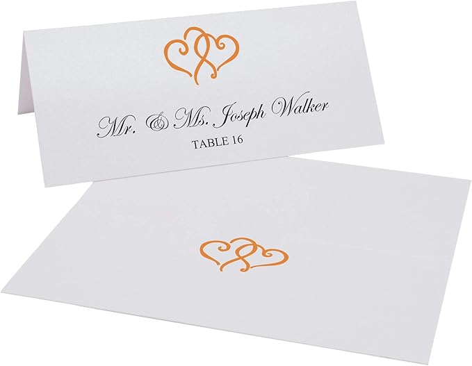 Linked Hearts Place Cards, Orange (Choose Color), Set of 60, Pre-cut and Scored - Wedding, Party, Dinner, and Special Events - Made in the USA