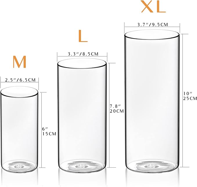 Cylinder Flower Vases 12PCS 10" 7.8" 6" Hurricane Candle Holders Pillar Votives Floating Candles Holder, Clear Glass Vase for Spring Easter Wedding Party Decorations