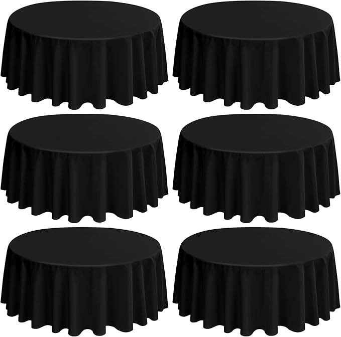 6 Pack Round Tablecloths - 90 Inch, Black Polyester Table Cover for Round Table, Stain and Wrinkle Resistant Washable Fabric Tablecloth, Polyester Tablecloth for Wedding Banquet Parties