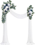 Dusty Blue Artificial Wedding Arch Flowers Kit (Pack of 3) with 26Ft White Shiny Arch Draping Fabric for DIY Wedding Party Ceremony Reception Backdrop Floral Decoration