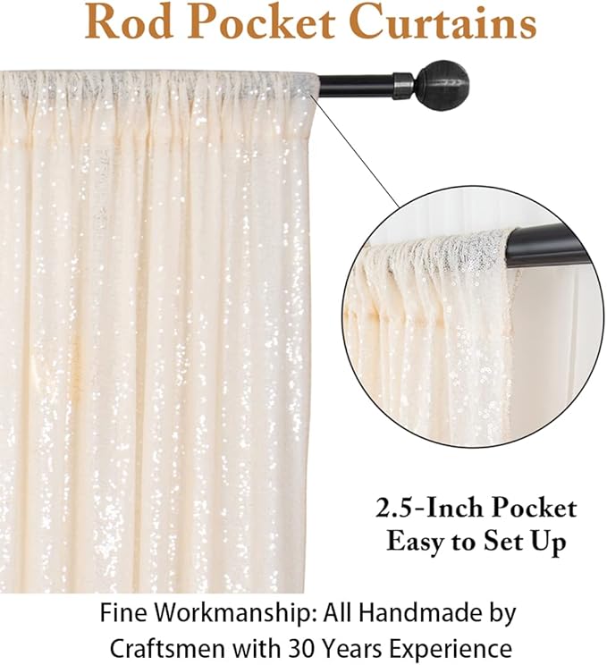 ShinyBeauty 8FT x 10FT Ivory Sequin Backdrop | Sparkle Fabric Drapes for Photoshoots | Glitter Background for Birthday Parties & Photography | Durable & Elegant Photo Backdrop