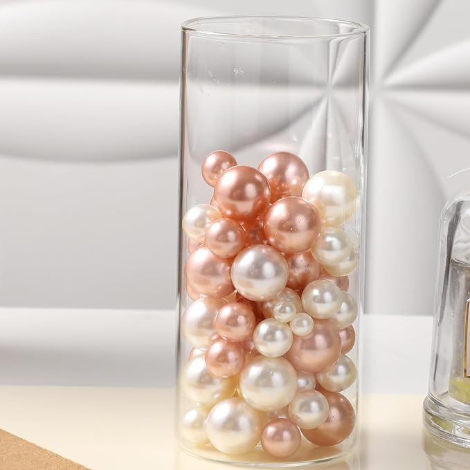 200 Pcs Vase Filler Beads White and Rosegold Pearl Beads for Vase No Hole Pearls for Centerpieces Vases Home Table Party Decor Wedding DIY 8/14/20mm