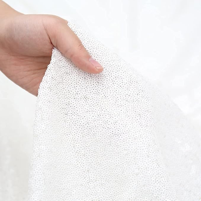 Poise3EHome 8FT x 8FT White Sequin Photography Backdrop Curtain for Party Decoration, White