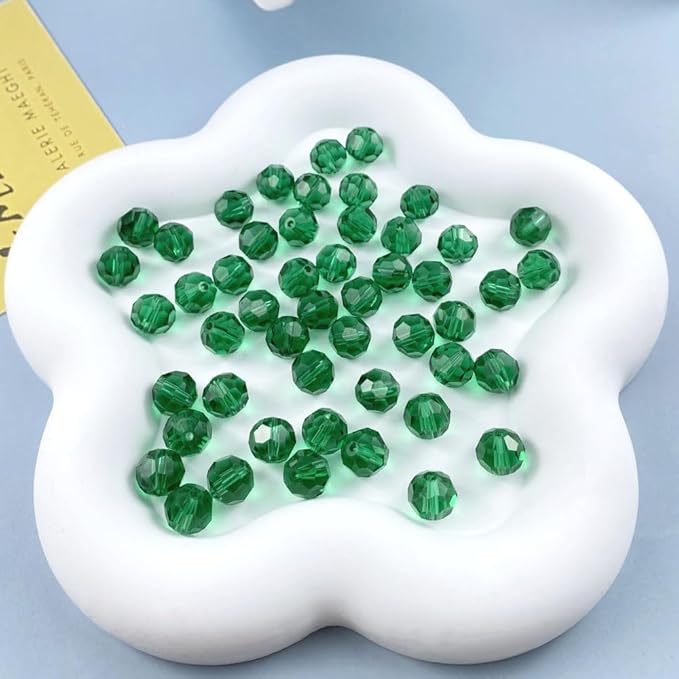 400 PCS 4mm Crystal Glass Beads Round Multiple Faceted Loose Spacer Glass Beads for DIY Handcrafte Bracelet Necklace Earring Jewelry Making(Malachite Green)