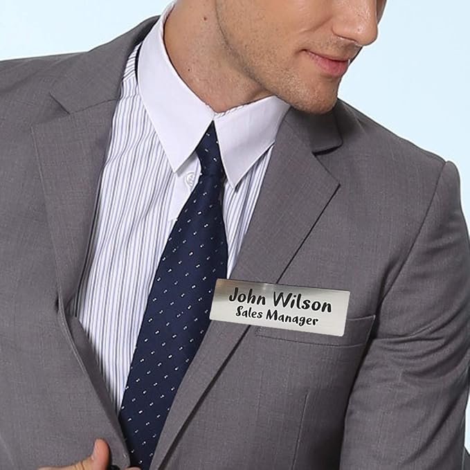 Custom Engraved Name Tag Badges for Business, Personalized Identification with Pin, Magnetic, Adhesive, or Blank Backing, 1.5"x3", White/Black Text