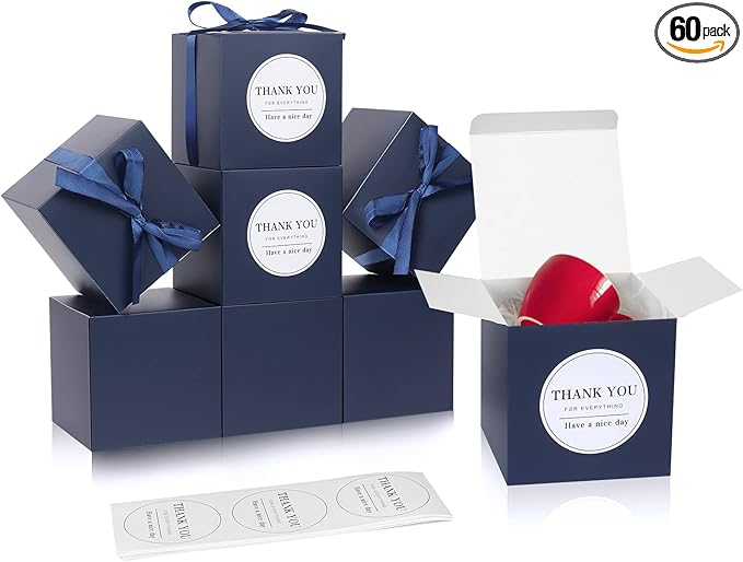 COTOPHER Small Gift Boxes 60 Pack 4x4x4 inches Navy Gift Boxes with Lids for Gifts, Crafting, Wedding Party Favor, Cupcake Boxes, Candy, Bridesmaids Proposal Box with Ribbons and Stickers (Navy, 60
