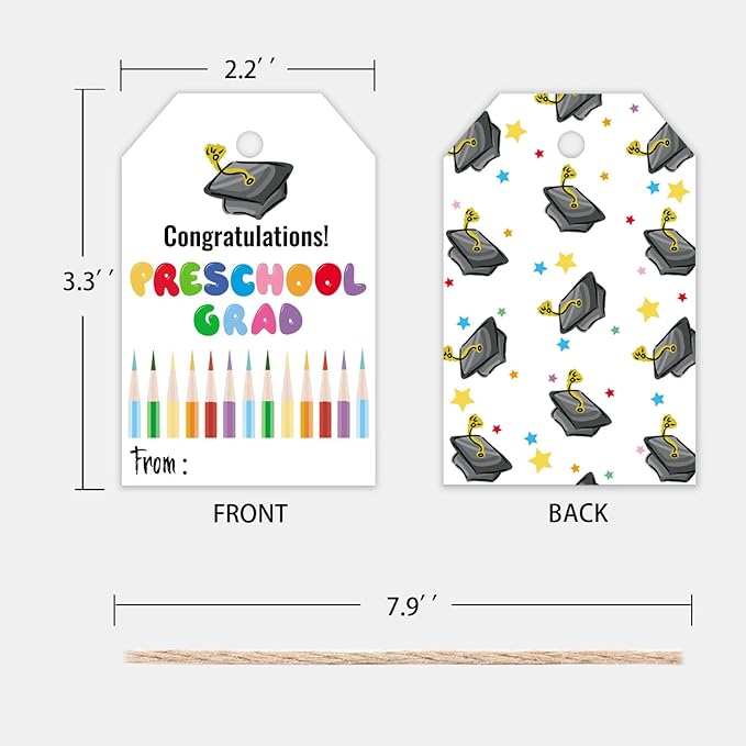 50 Pcs Pre School Graduation Gift Tags, Colorful Congratulations Gift Labels for Graduation Party Decoration Favors (pre School, 2.2 * 3.5)
