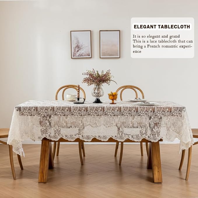 Lace Embroidered Tablecloth. Square Lace Vintage Tablecloth Dustproof Table Protector for Kitchen Dining Room Party Banquet Home Picnic Wedding Decoration (Creamy White 35.5×35.5 inch)