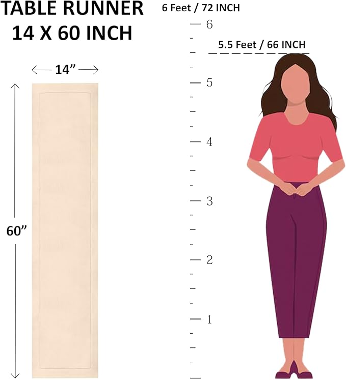 Solino Home Pink Table Runner 60 Inches - Cotton Linen Hemstitch Coffee Table Runner 14 x 60 Inch Ideal for Dresser Tables - Fall, Autumn, Halloween, Thanksgiving, Christmas