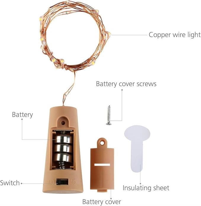 Wine Bottle Lights with Cork Switch, 15 LED 8 Pack Battery Operated Mini Fairy Copper Wire Cork String Lights for Party Wedding Christmas Festival Decoration (Cool White)