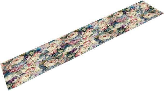 Vintage Floral Table Runner,Girls Women Rose Romantic Leaf Botanical Watercolor Pattern Print Burlap for Hotel Indoors Outdoor Dining Room Kitchen Holiday Party, 13x80in