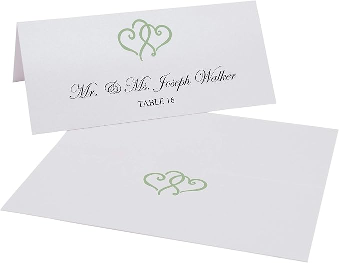 Linked Hearts Place Cards, Sage (Choose Color), Set of 60, Pre-cut and Scored - Wedding, Party, Dinner, and Special Events - Made in the USA