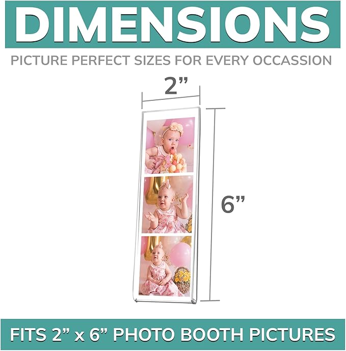 pbf PHOTO BOOTH FRAMES 2x6 Magnetic Picture Frames for Refrigerator | 2 x 6 Clear Magnetic Acrylic Frames for Photo Strips | Magnetic Photo Holders for Fridge, Locker, Sign Holder (6-Pack)