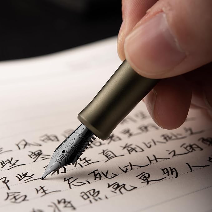 Hongdian M2 Black Forest Mini Fountain Pen, Medium Soft Nib & Sleek Shape Aluminium Short Pocket Travel Pen (Space Gray)