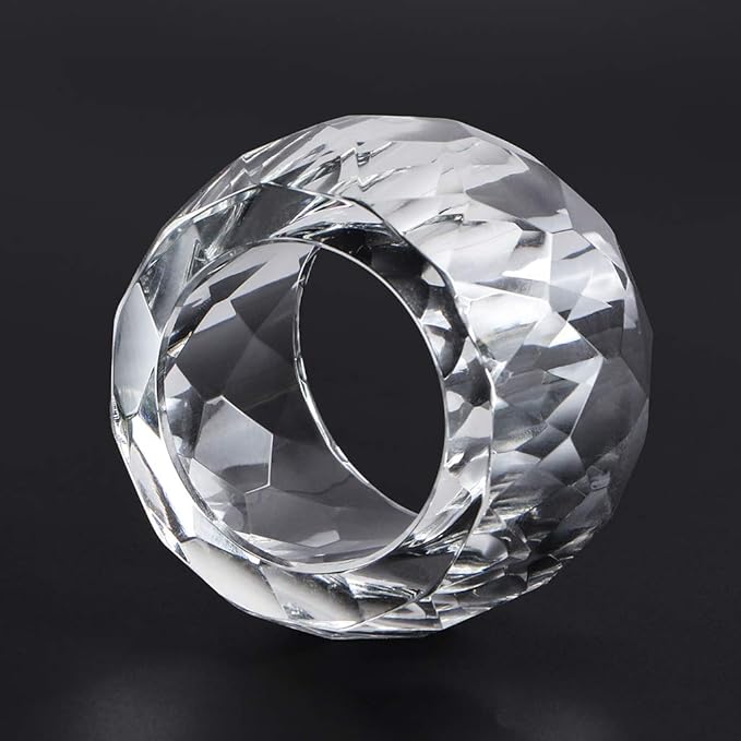 MDLUU 4 Pcs Crystal Napkin Rings, 2.3" Diameter Serviette Buckles, Clear Napkin Holder Rings for Christmas, Thanksgiving, Wedding (Diamond Shaped)