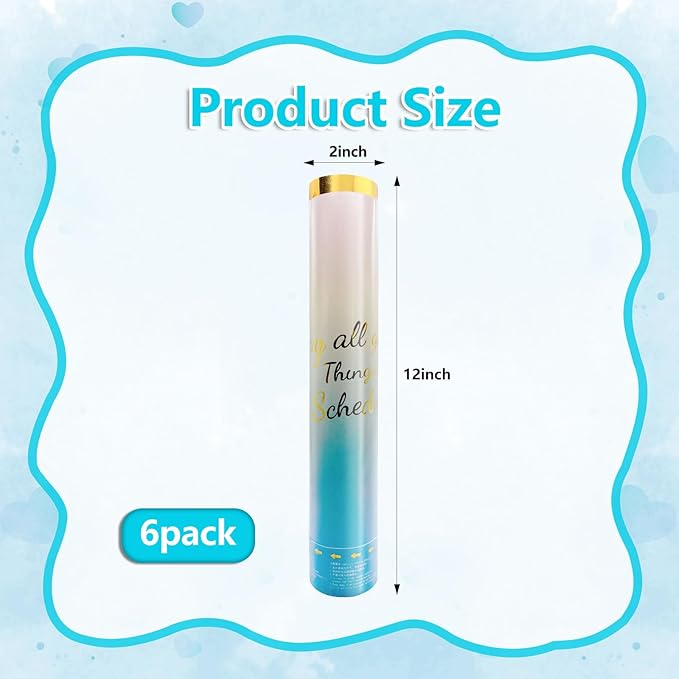 6 Pack Gender Reveal Confetti Cannon, 12 Inch Biodegradable Blue Confetti Poppers for Gender Reveal, Birthday, Wedding, Baby Celebration, Parties
